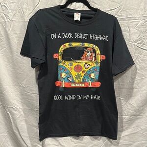 Black Graphic T-Shirt with Colorful Van Design
